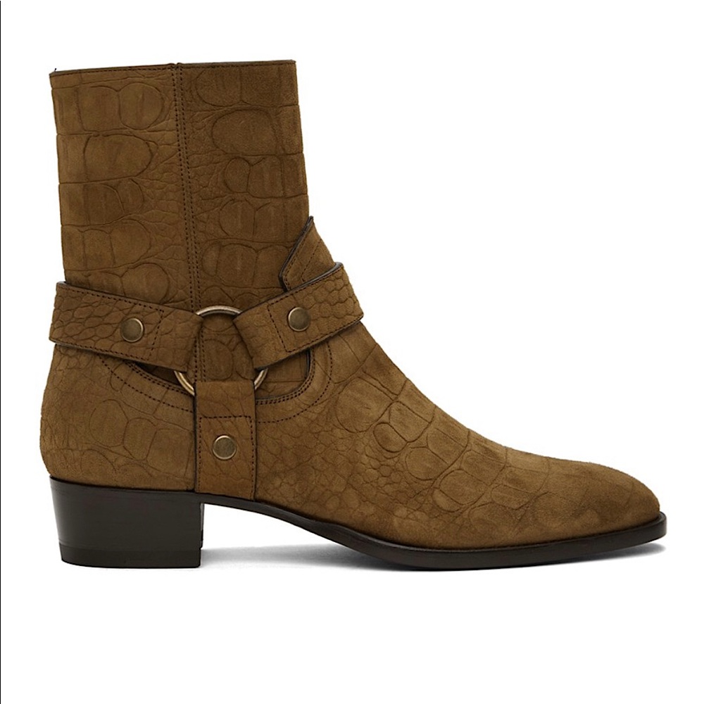 $1,295 Saint Laurent Croc Wyatt Harness Boots NEW